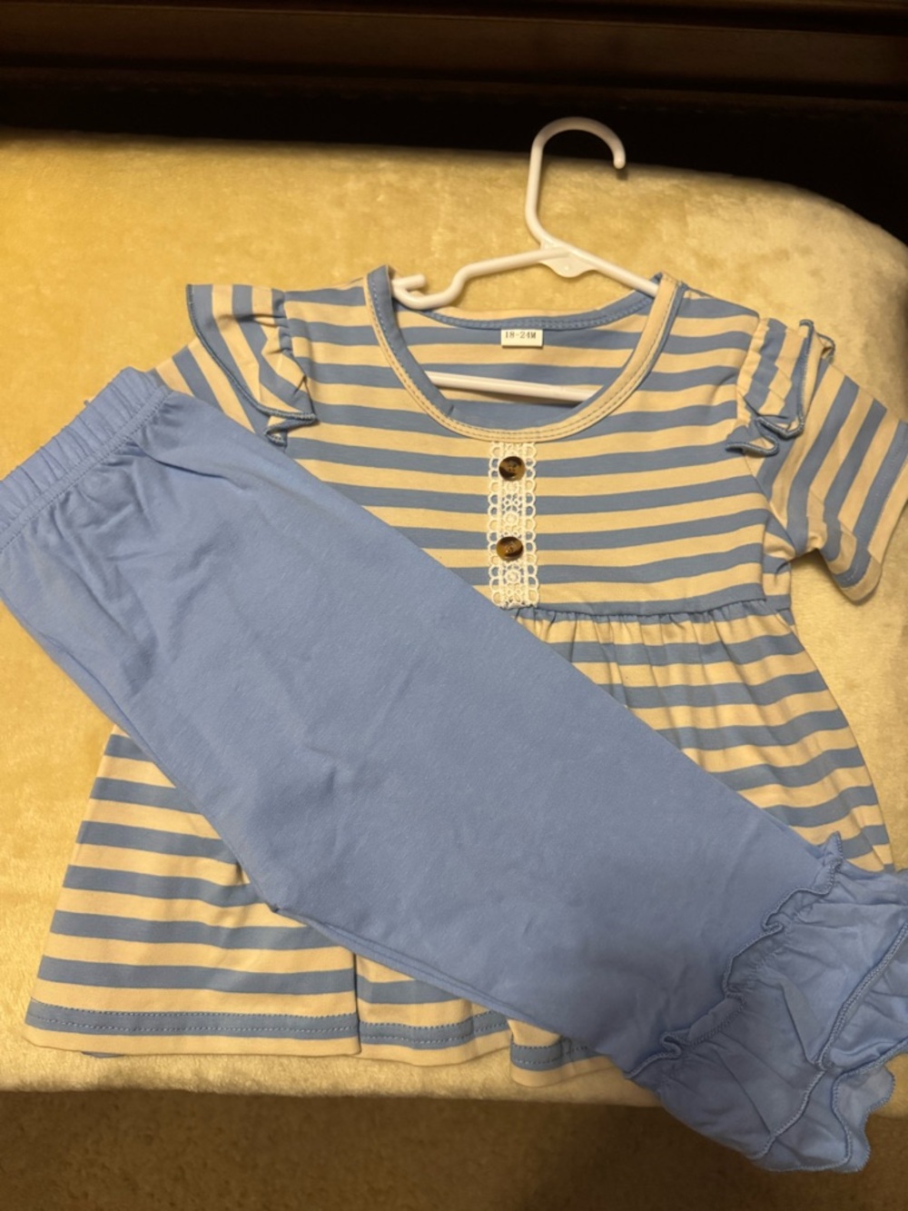 Blue and Cream Striped Toddler Top & Blue Ruffled Leggings